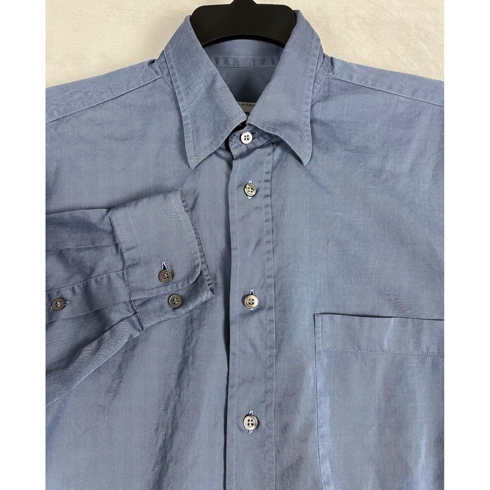 Brioni  Neiman Marcus Shirt Men Large Blue Button Up 100% Cotton Italy Casual